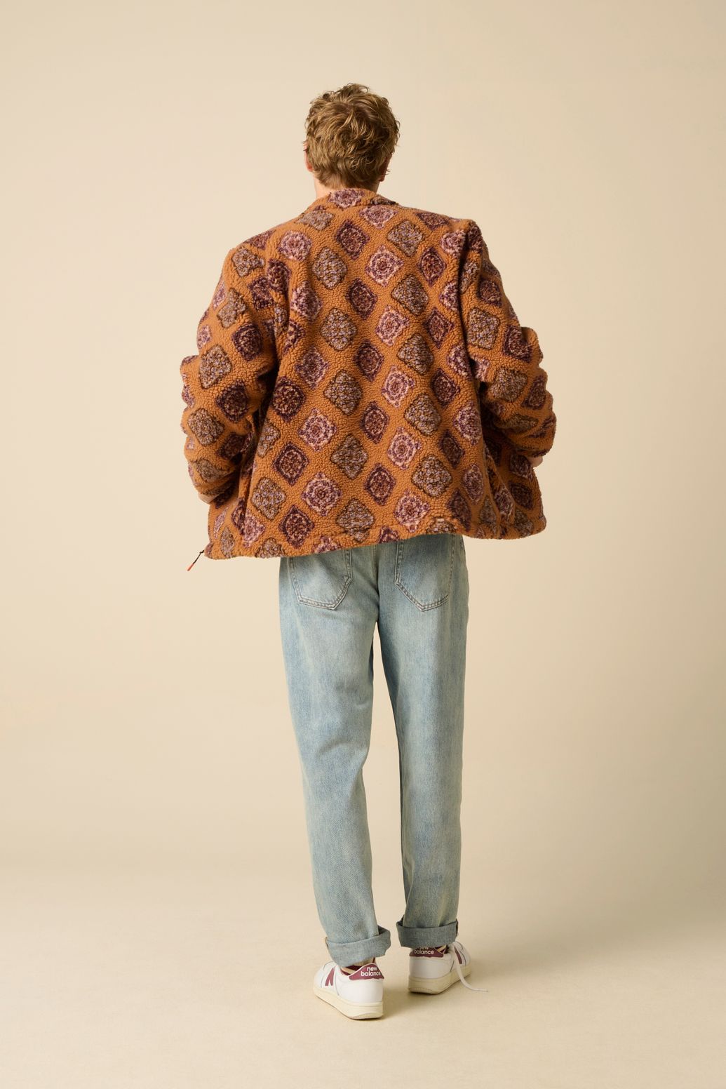 Teddy-Jacke mit Jacquard-Print - braun