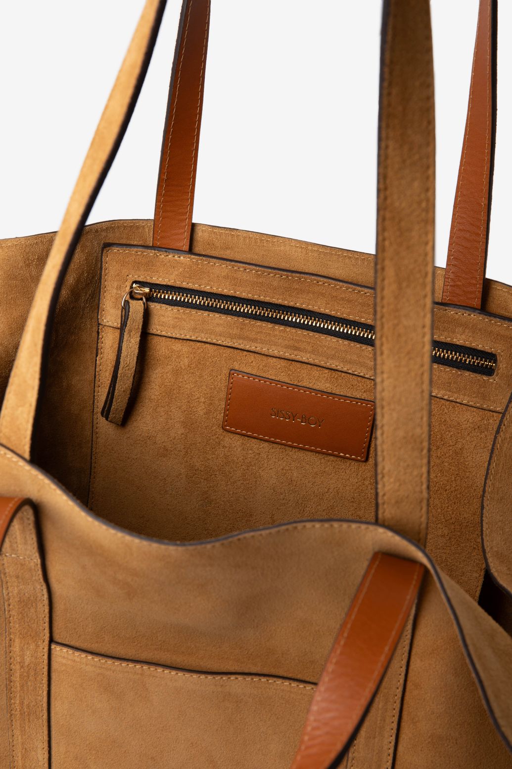 Donkergele suède leren shopper
