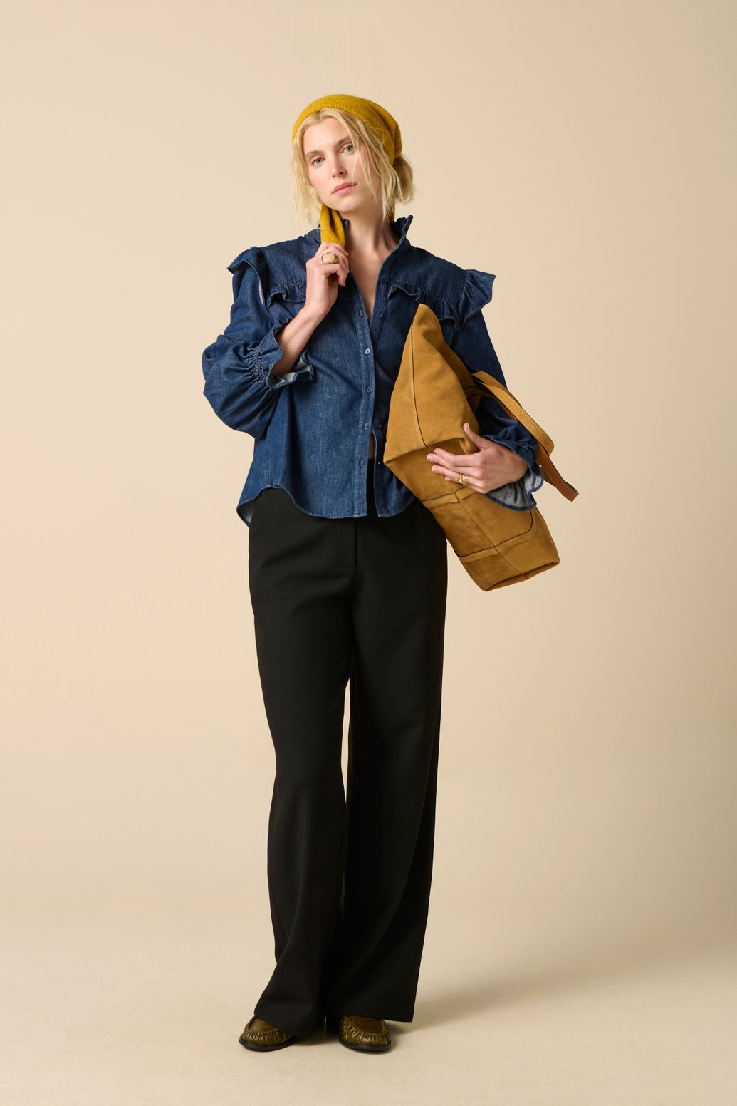 Veloursleder-Shopper - senfgelb