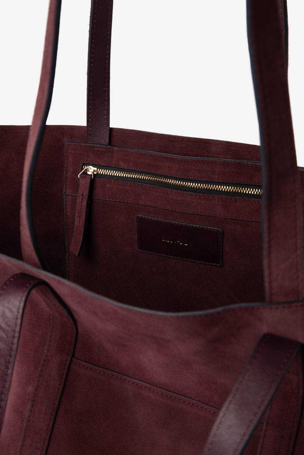 Donkerrode suède leren shopper