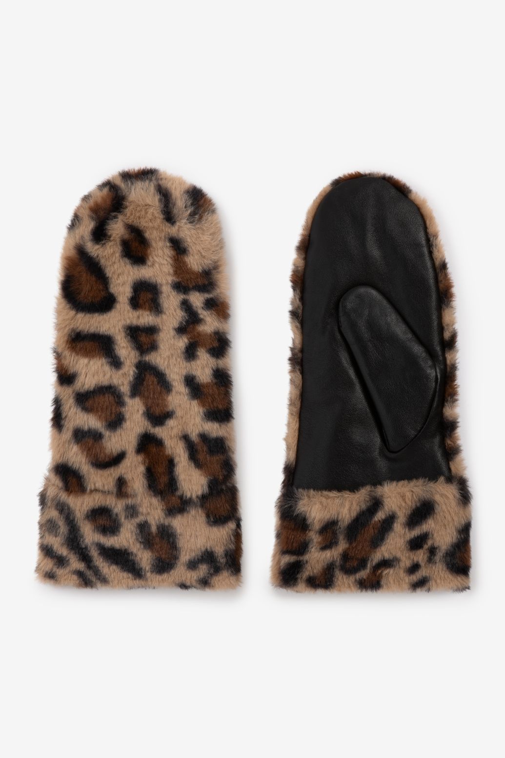 Bruine leren wanten met leopard print