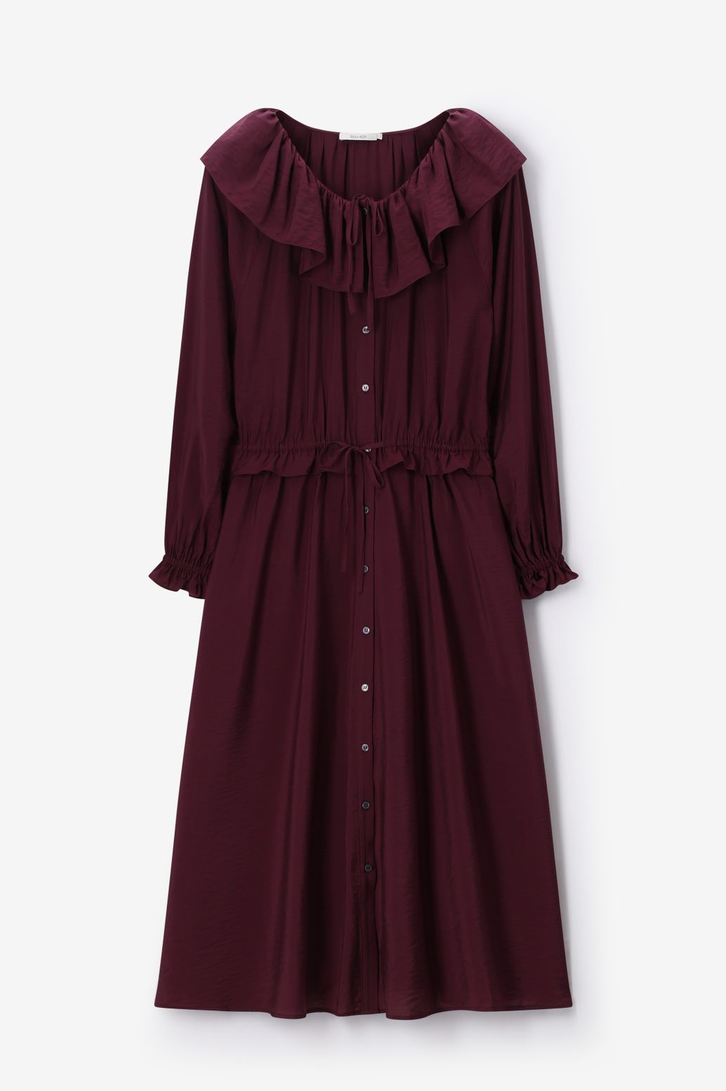Donkerrode maxi jurk met ruffle kraag