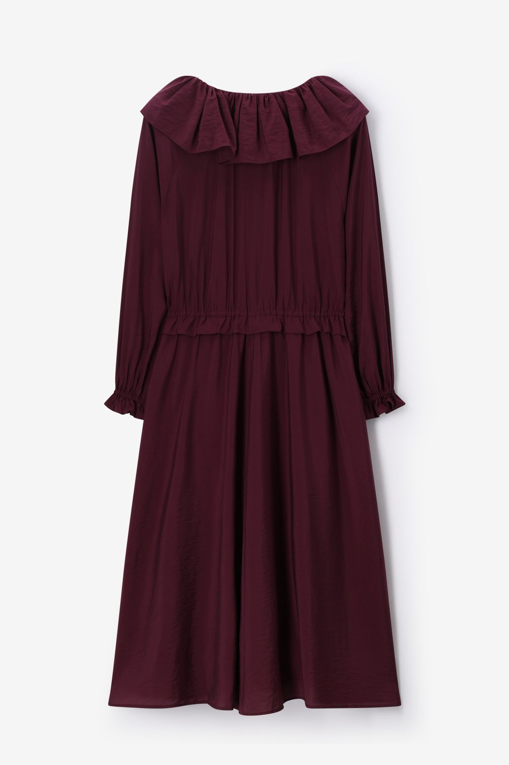 Robe longue avec col à volants - rouge foncé
