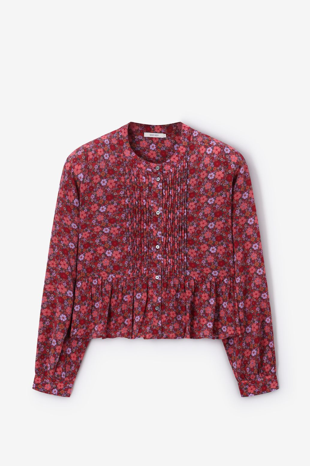 Donkerrode blouse met bloemenprint