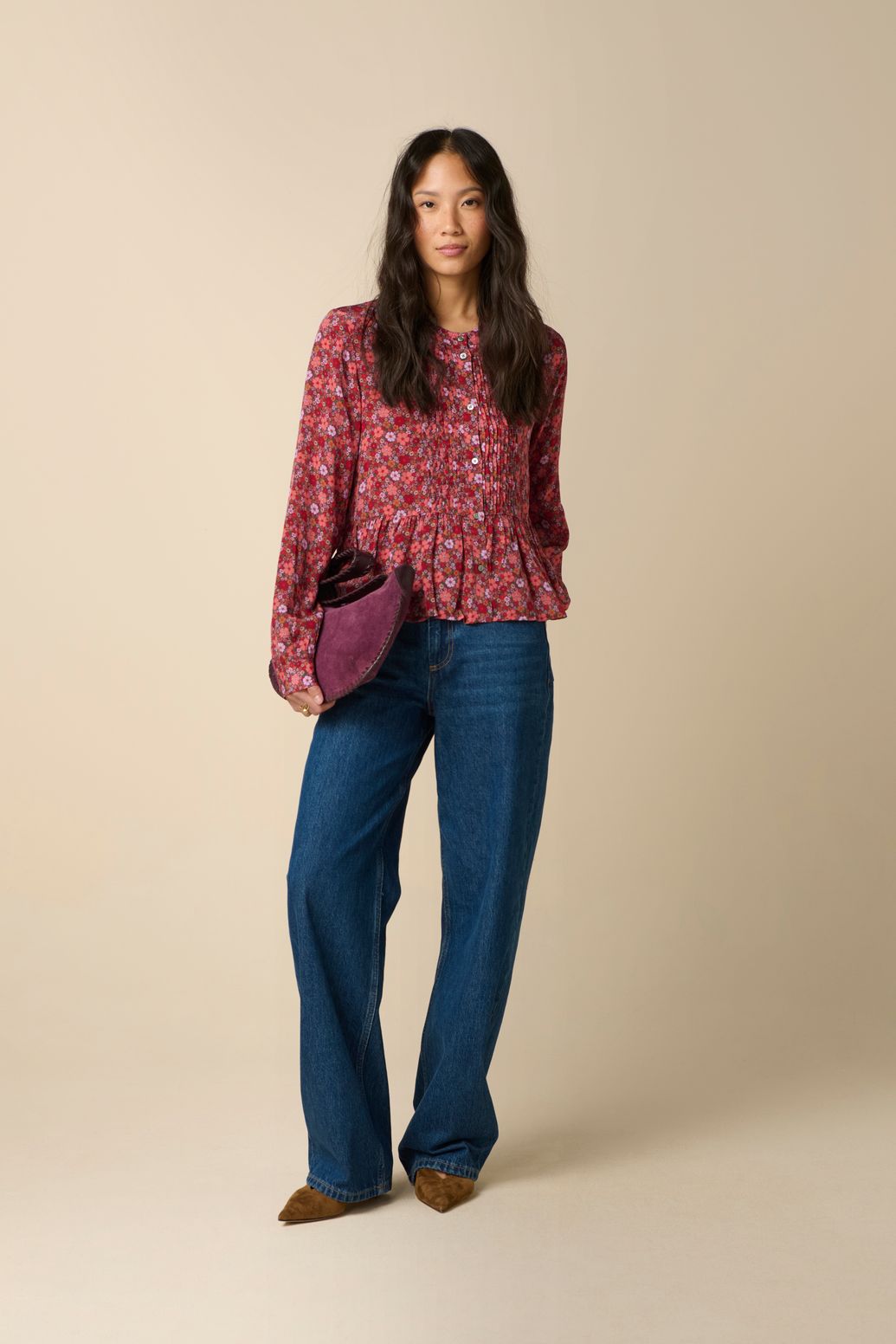 Blouse avec imprimé fleuri - rouge foncé