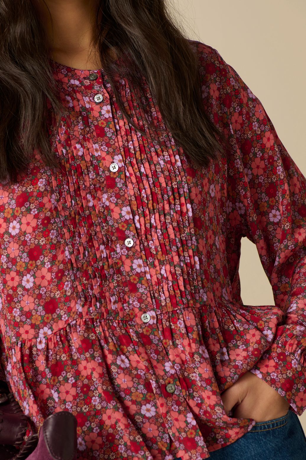 Blouse avec imprimé fleuri - rouge foncé