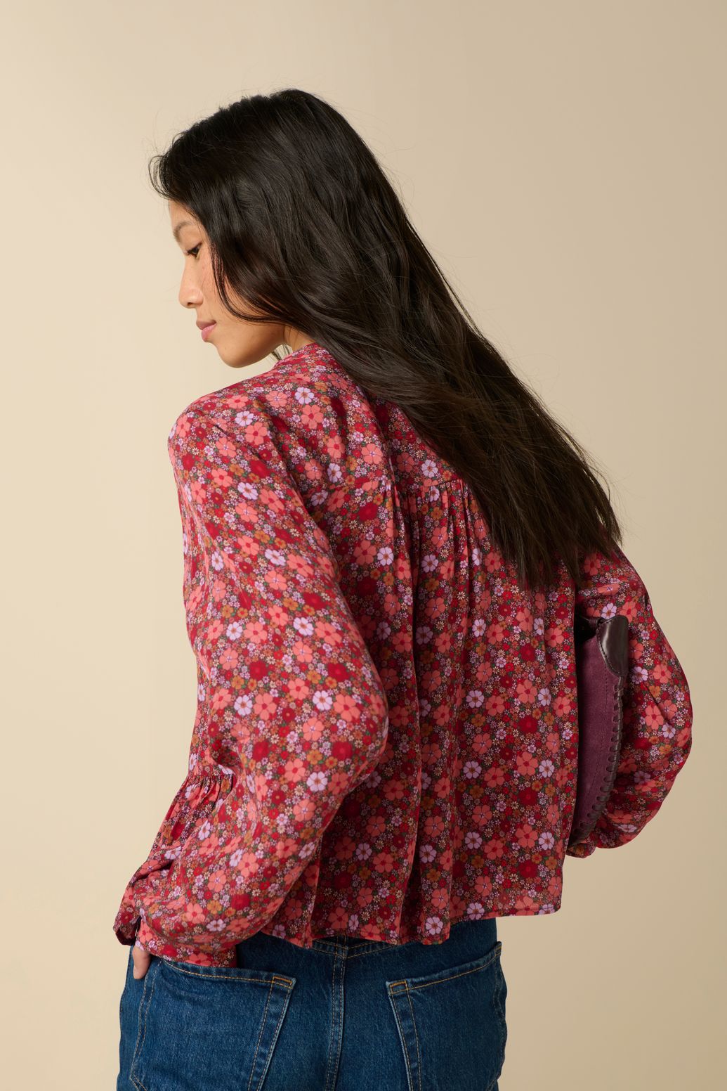 Bluse mit Blumenmuster - dunkelrot