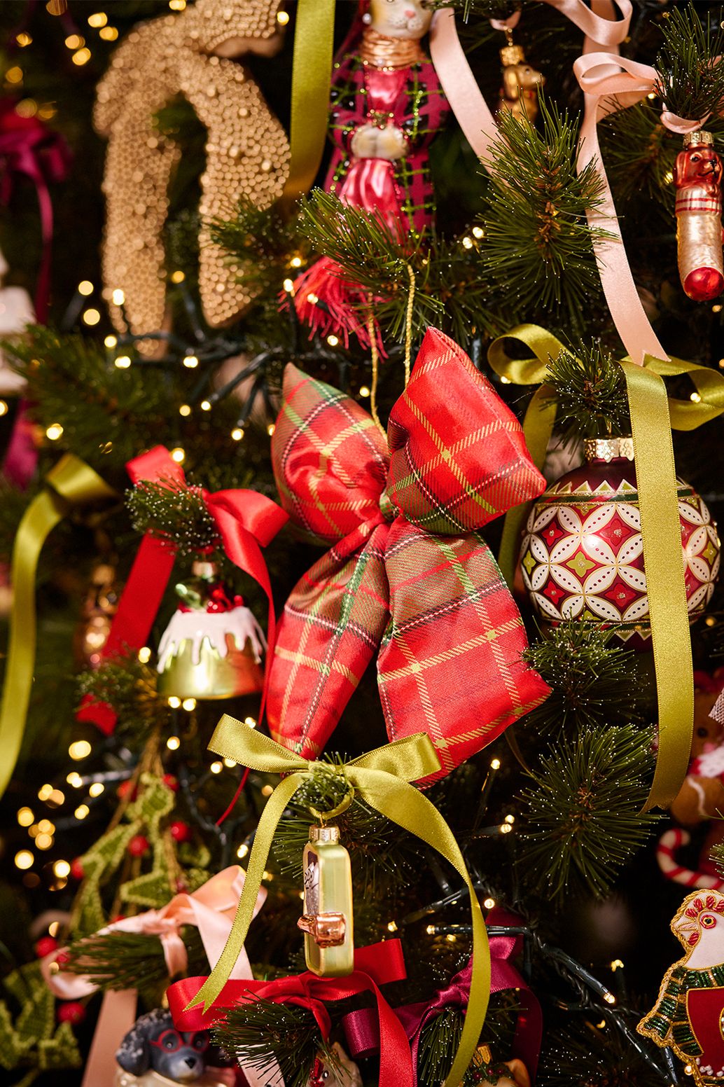 Suspension de Noël nœud avec motif à carreaux - rouge
