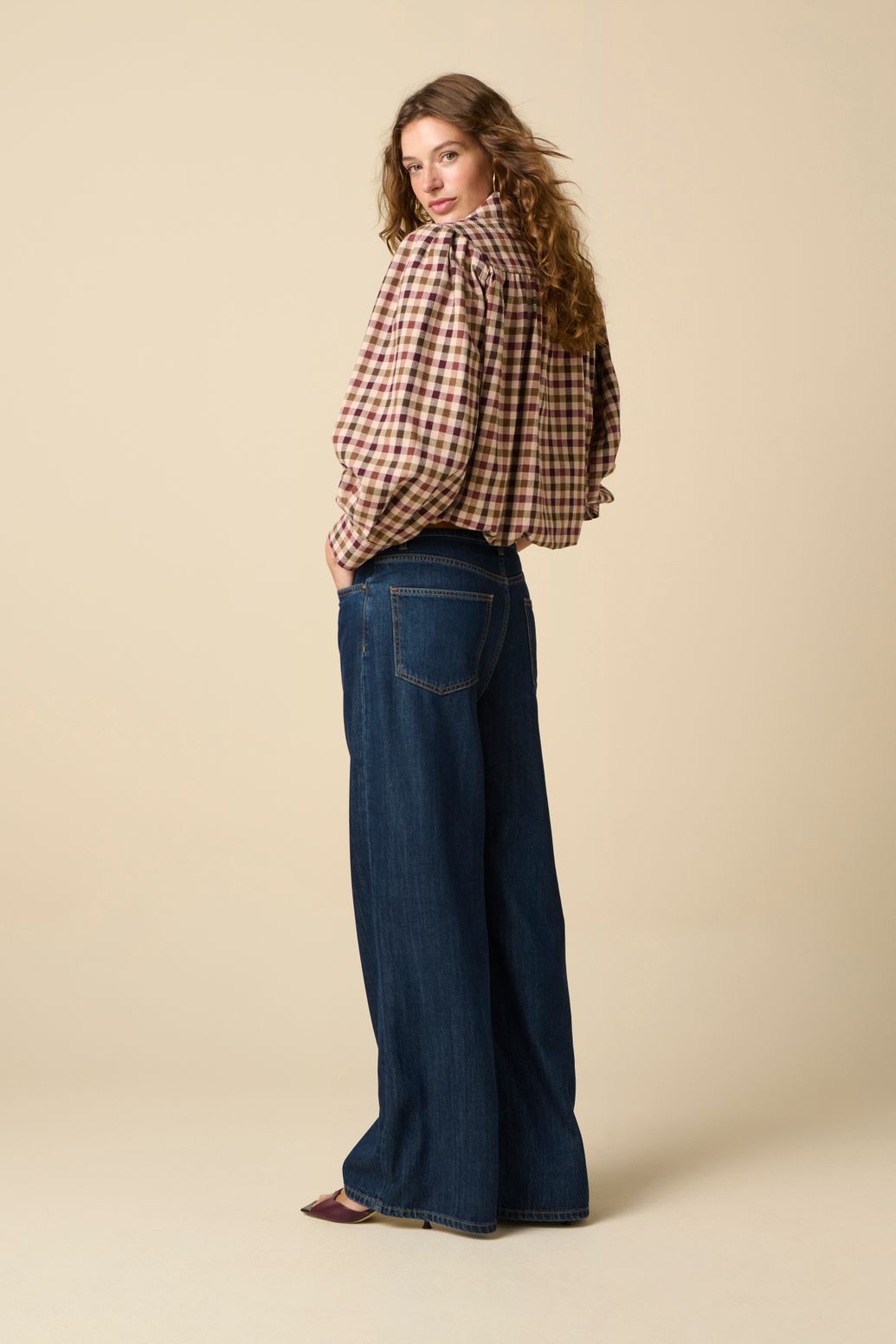 Weite High Waist-Jeans - dunkelblau