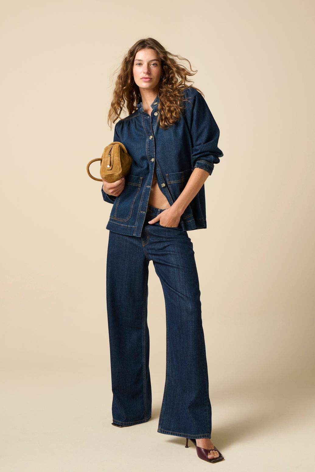 Weite High Waist-Jeans - dunkelblau