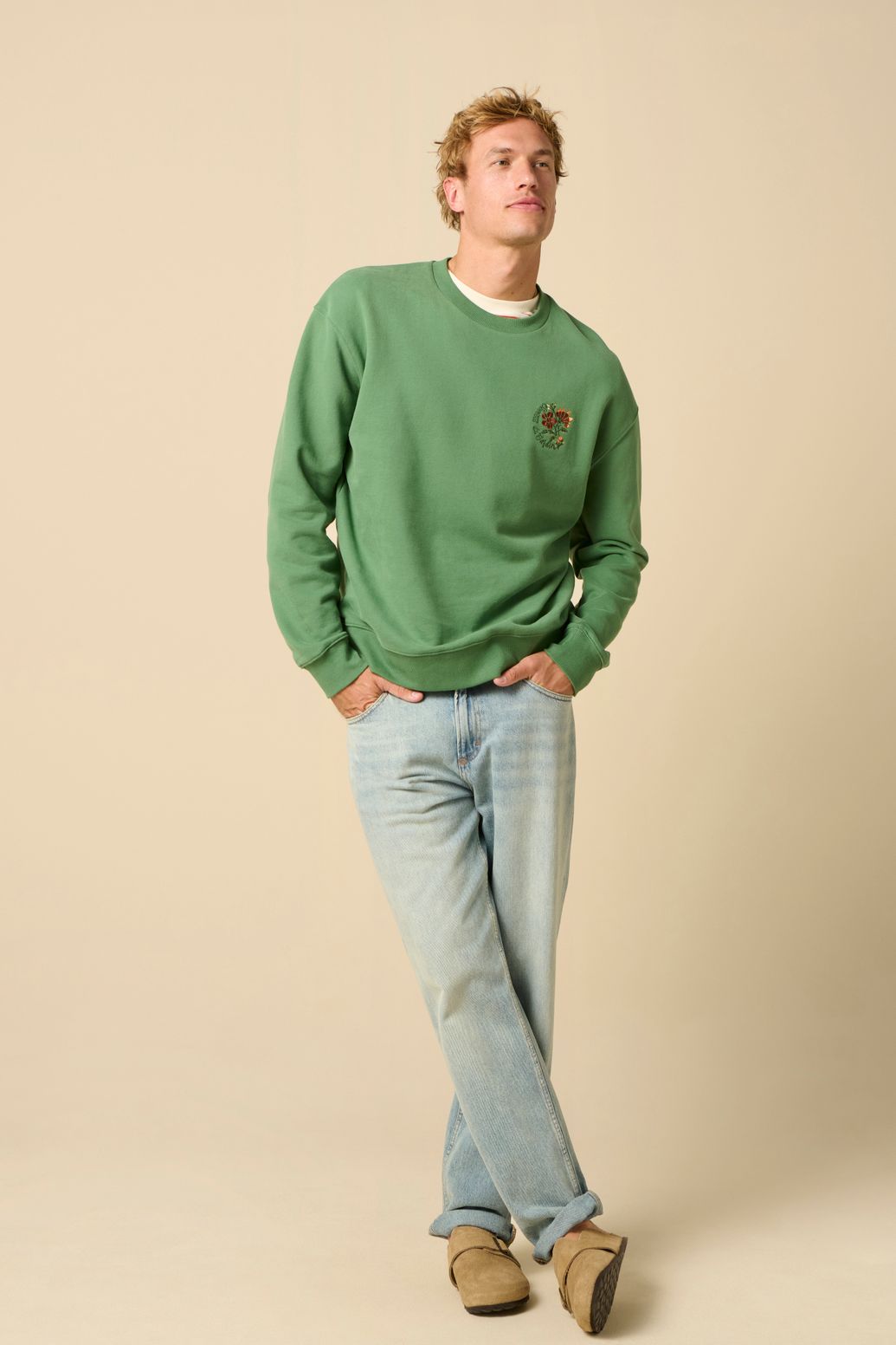 Sweater mit Stickerei - dunkelgrün