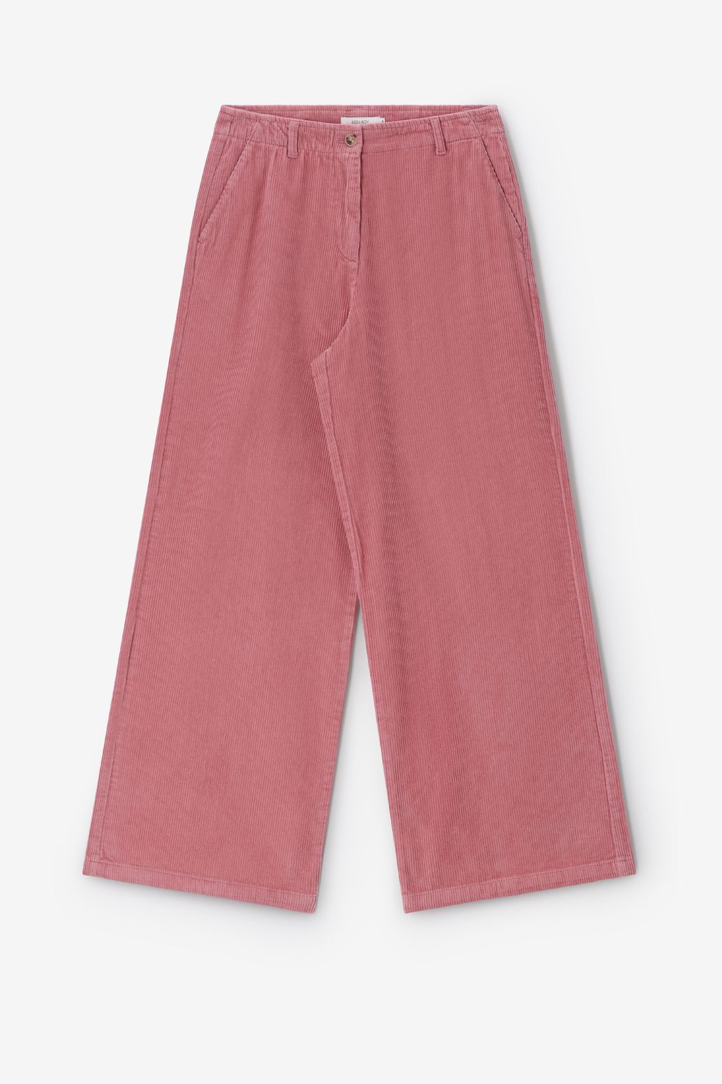Weite High Waist-Hose aus Cord - rosa