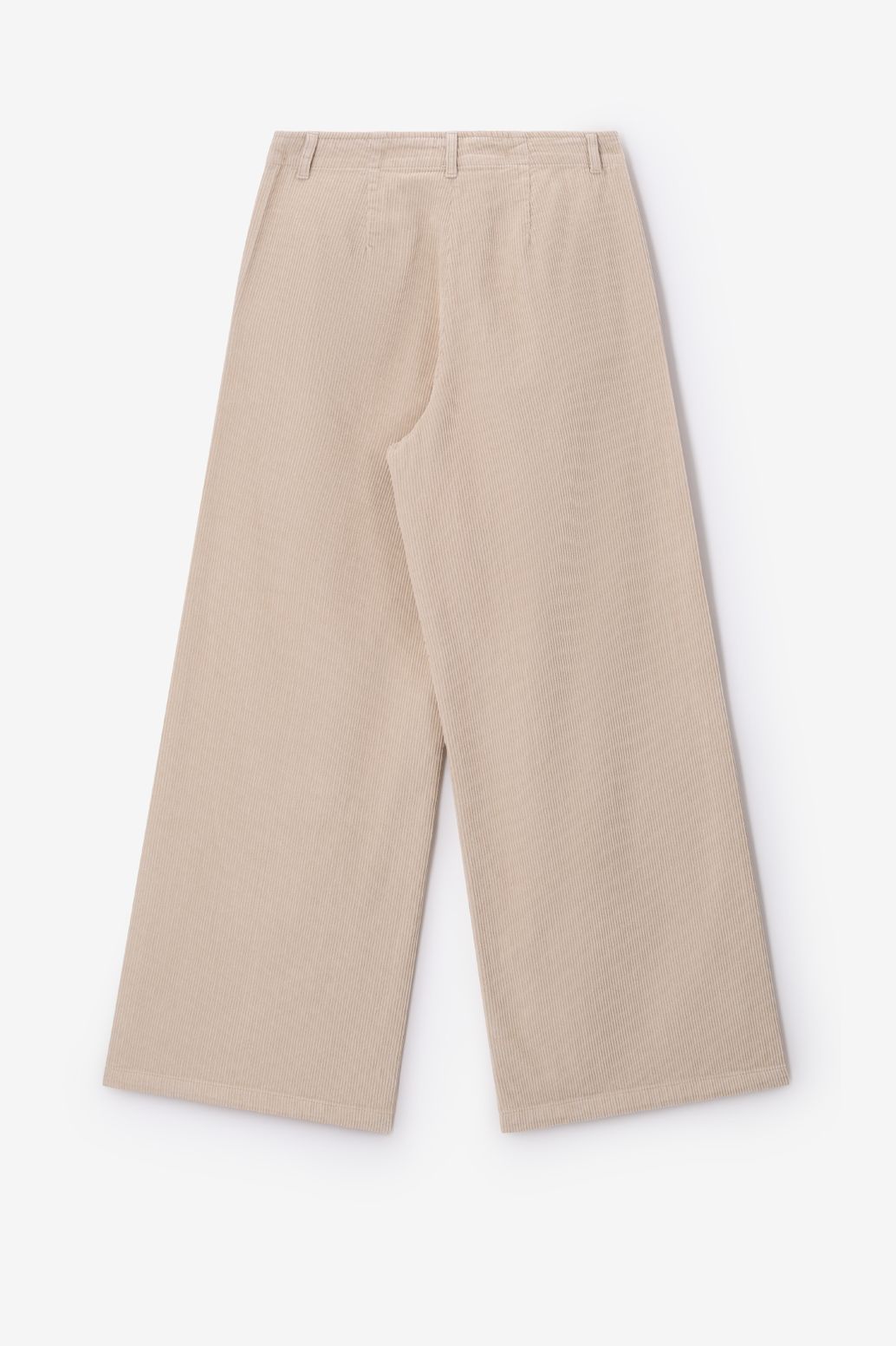 Pantalon en velours côtelé avec taille haute et jambes larges - beige