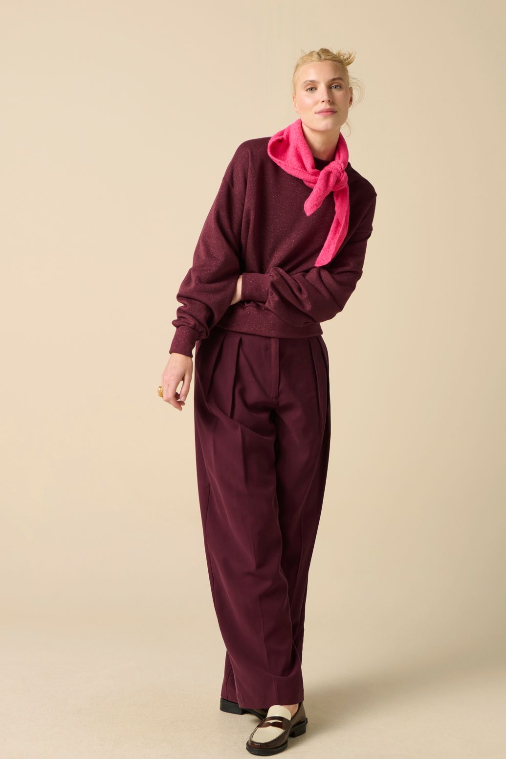 Sweat ample avec lurex - rouge foncé