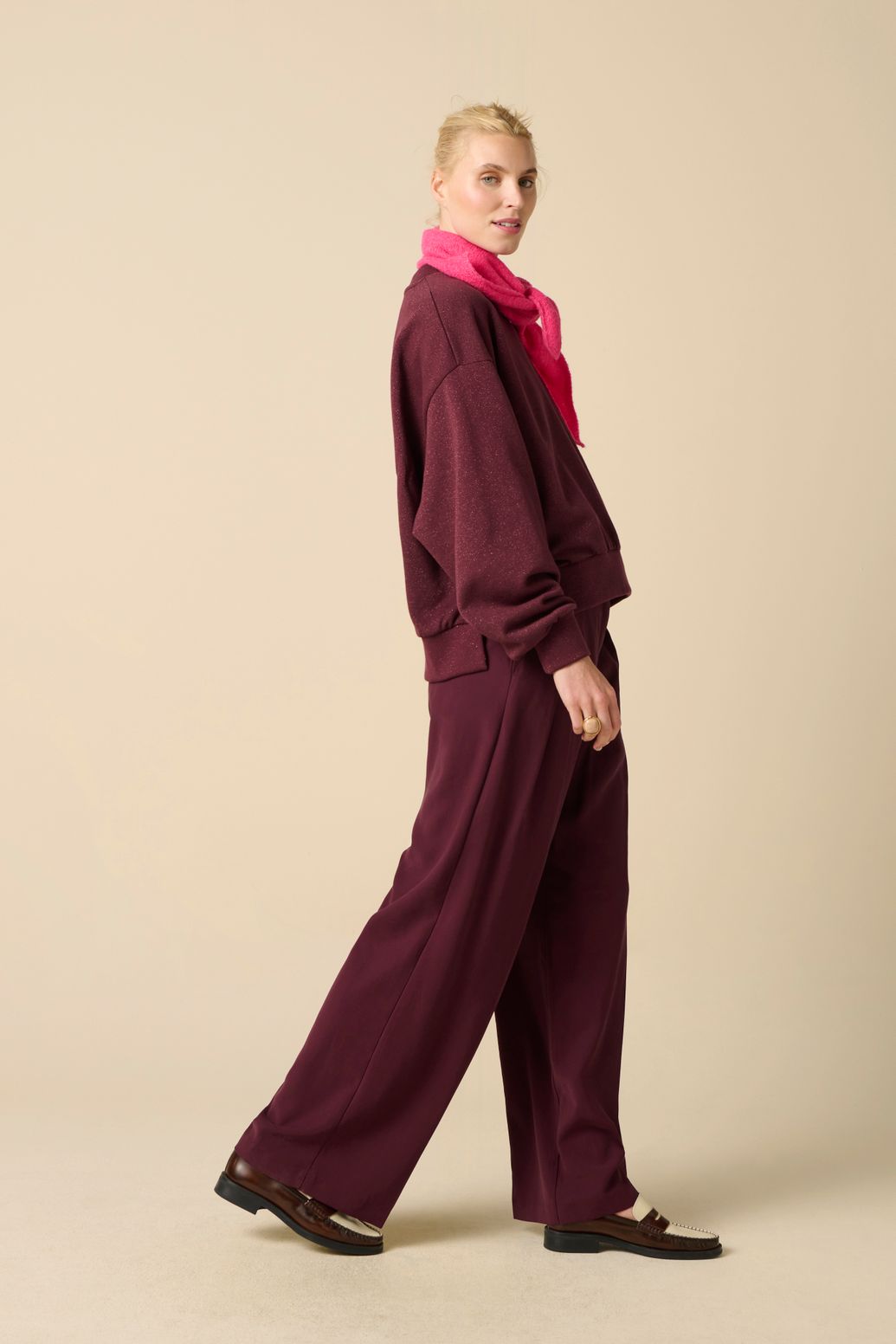 Oversize-Sweater mit Lurex - dunkelrot