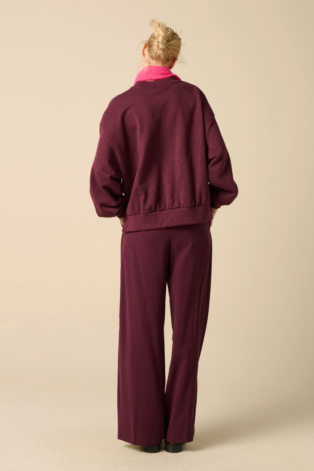 Oversize-Sweater mit Lurex - dunkelrot