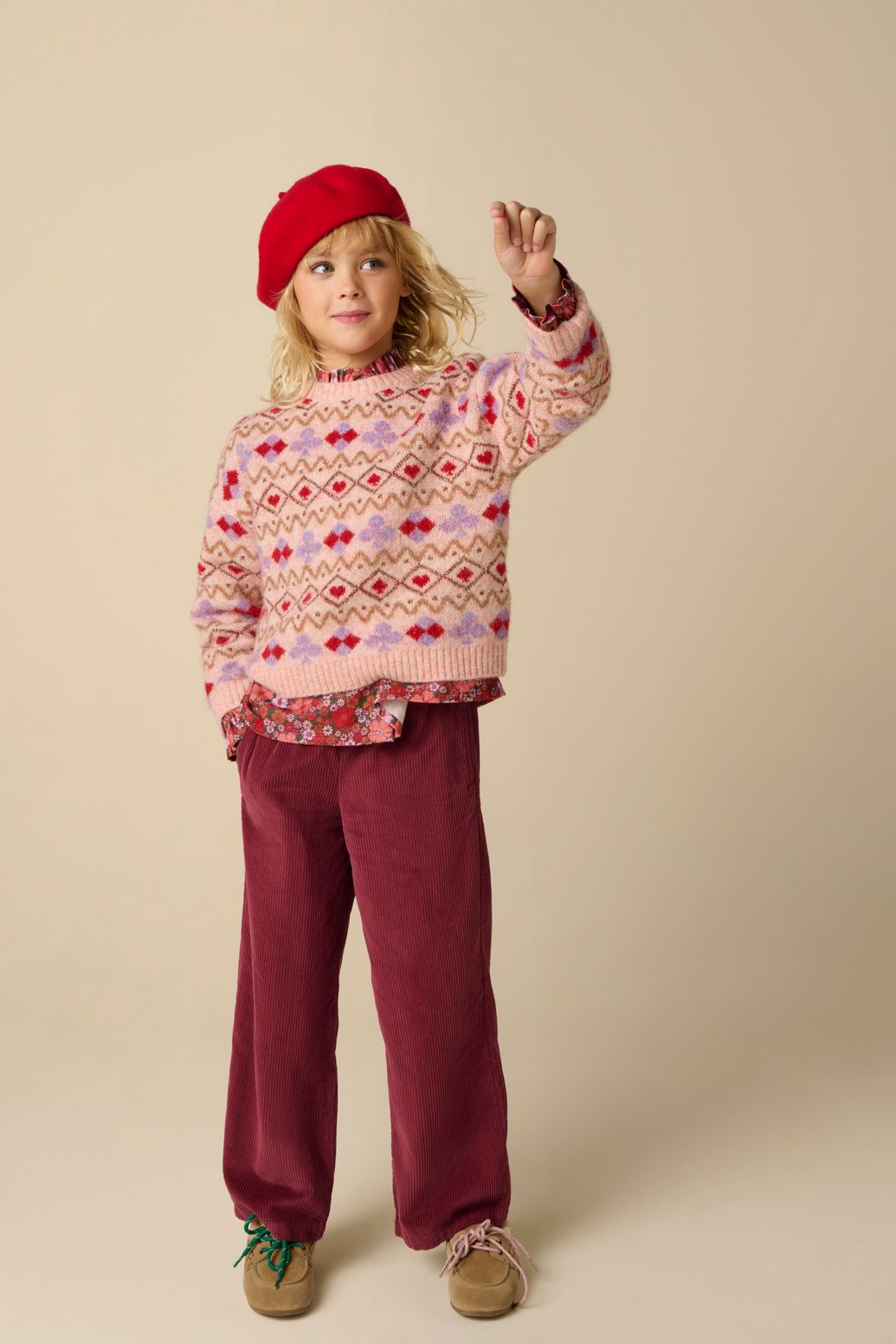 Jacquard-Pullover - dunkelrosa