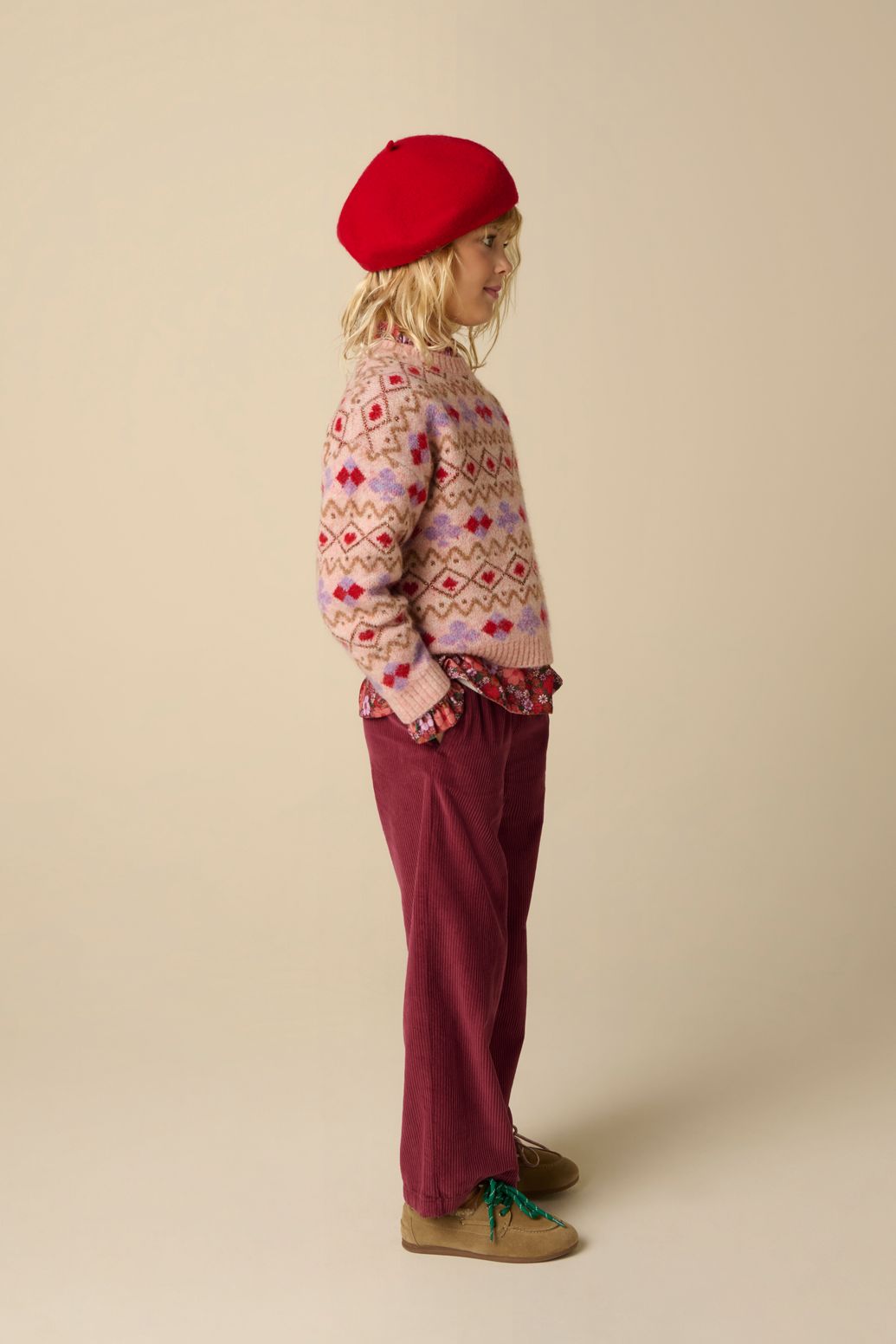 Jacquard-Pullover - dunkelrosa