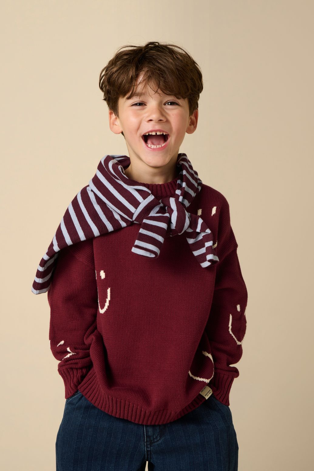 Strickpullover mit Smileys - dunkelrot