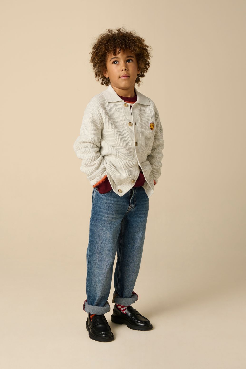 Gilet tricoté avec col polo - blanc