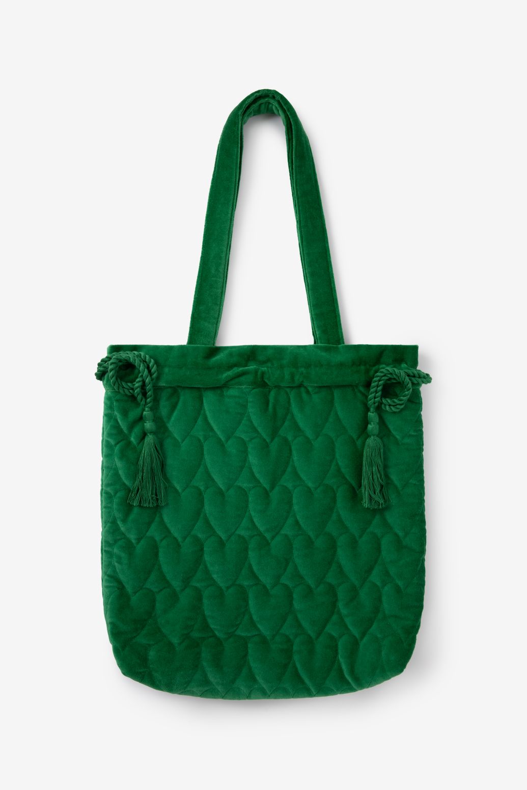 Groene velvet shopper met hartjes