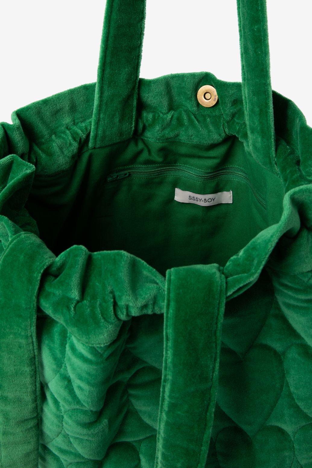 Groene velvet shopper met hartjes
