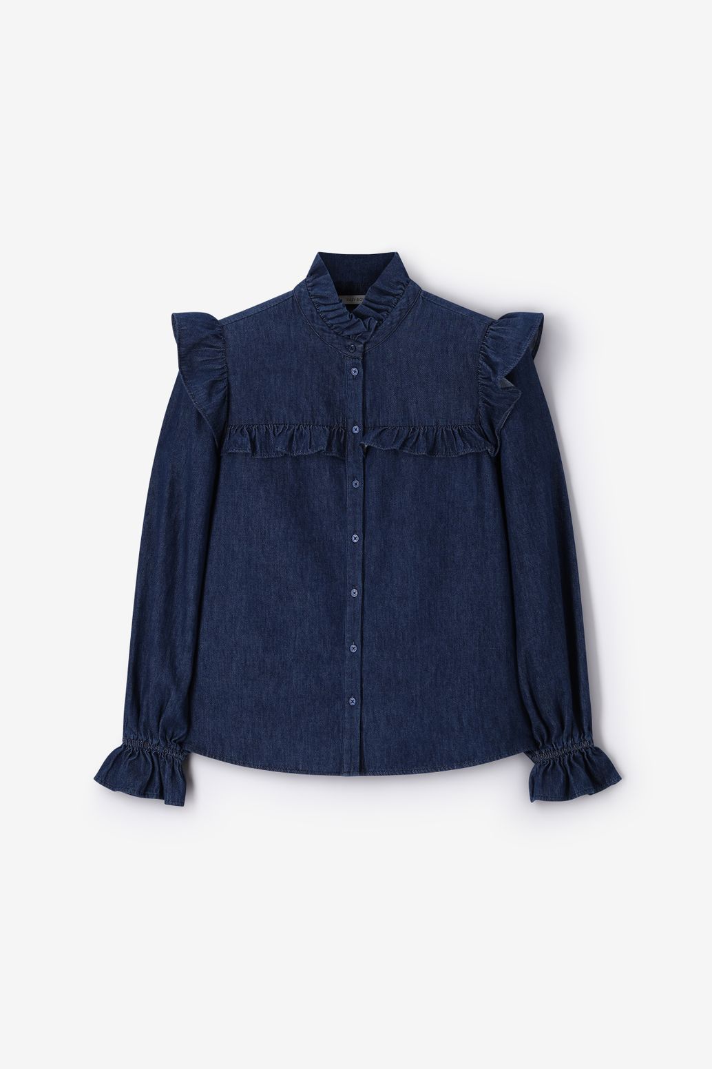Jeansbluse mit Rüschen - dunkelblau