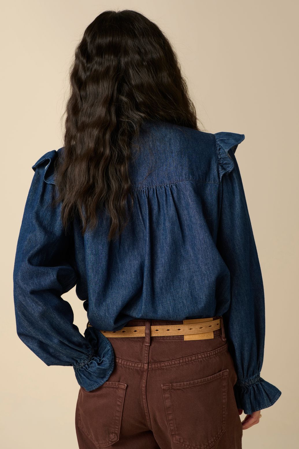 Jeansbluse mit Rüschen - dunkelblau