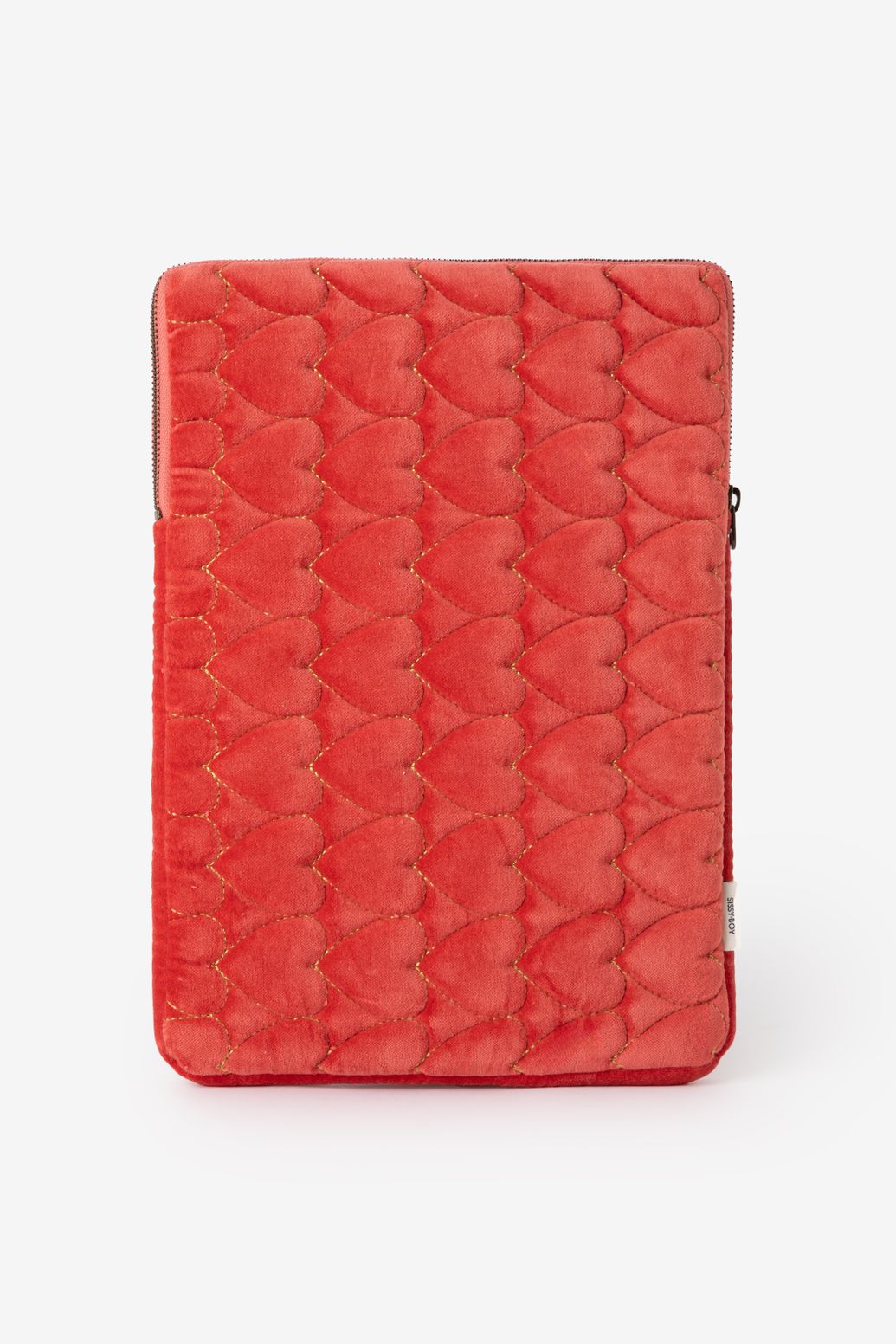 Laptophülle aus Samt mit Herzmuster - rot
