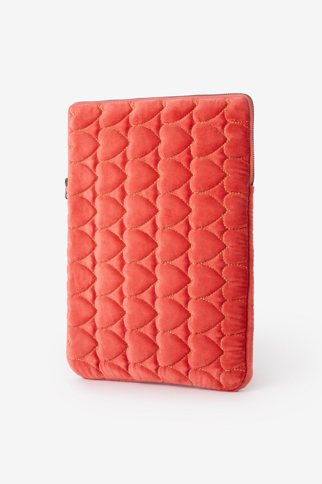 Housse ordinateur portable en velours avec cœurs - rouge