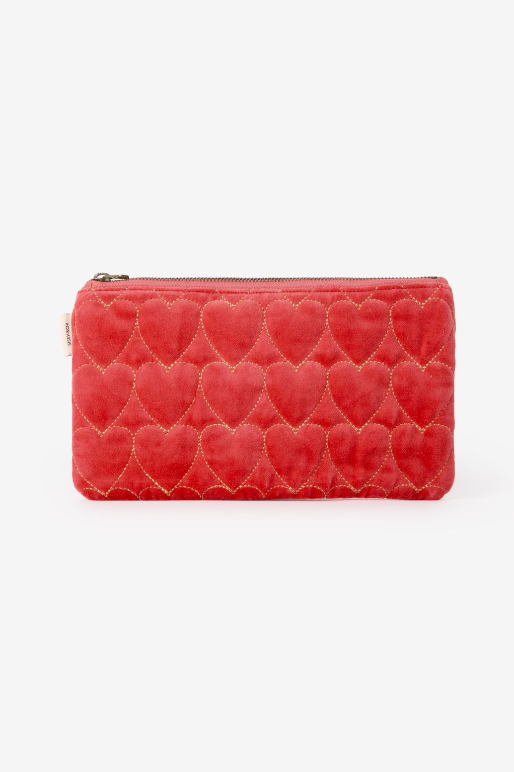 Trousse en velours avec cœurs - rouge