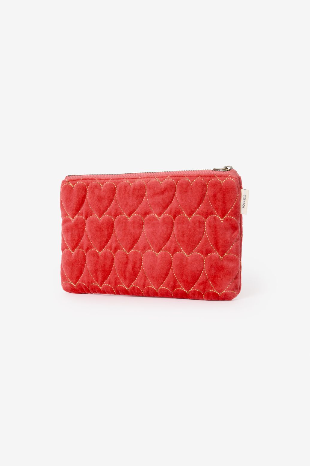 Trousse en velours avec cœurs - rouge