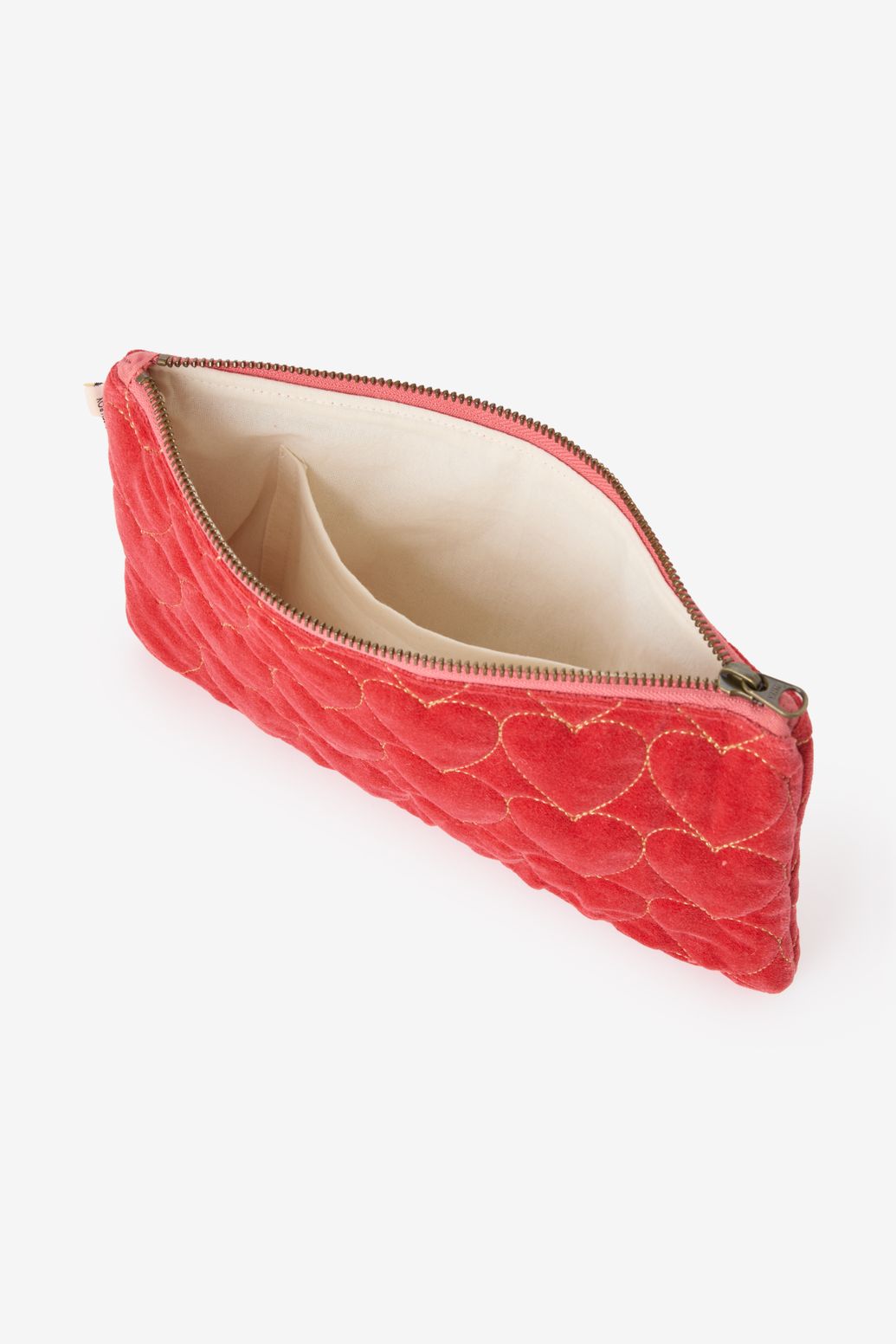 Trousse en velours avec cœurs - rouge