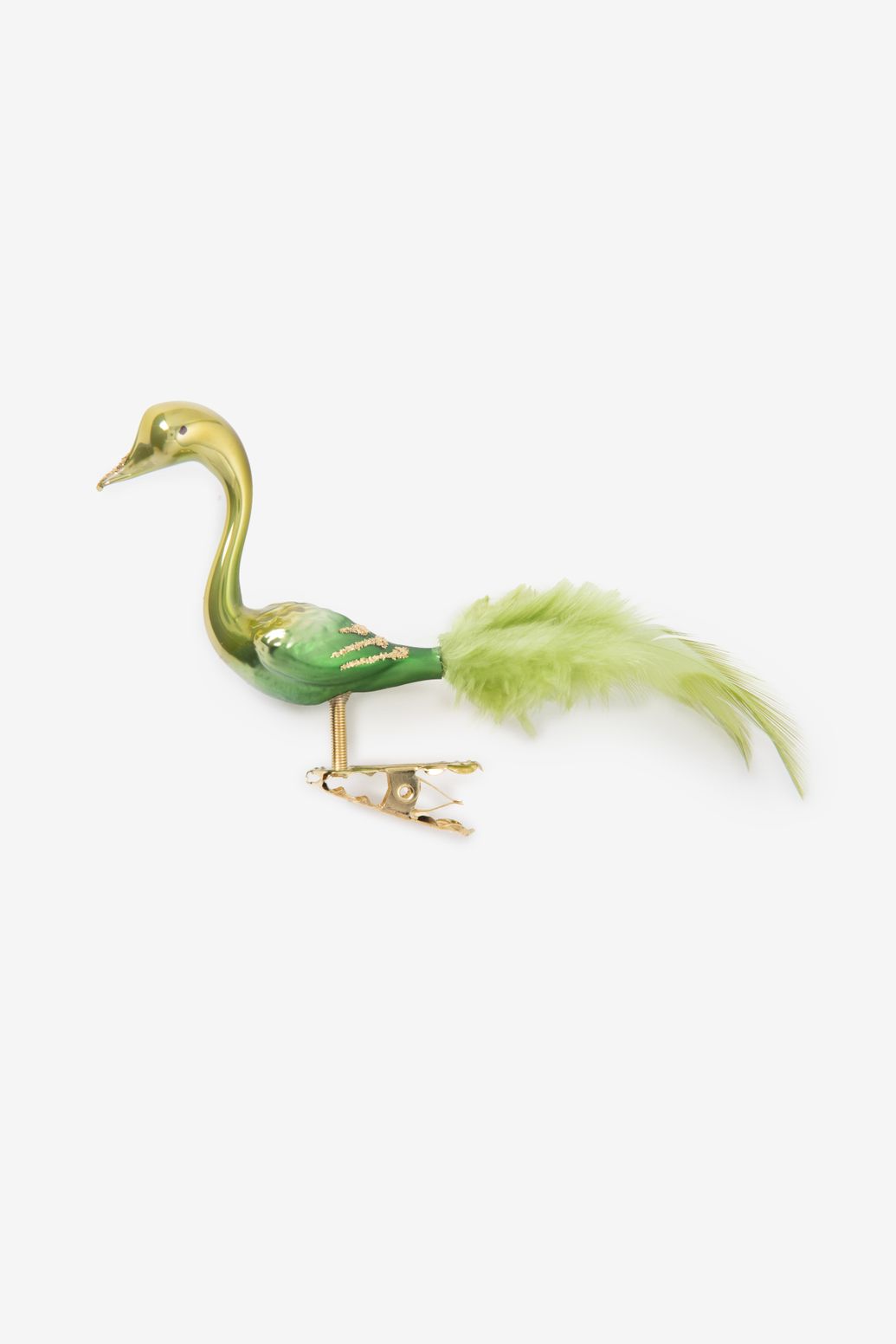 Weihnachtskugel Pfau mit Clip - grün
