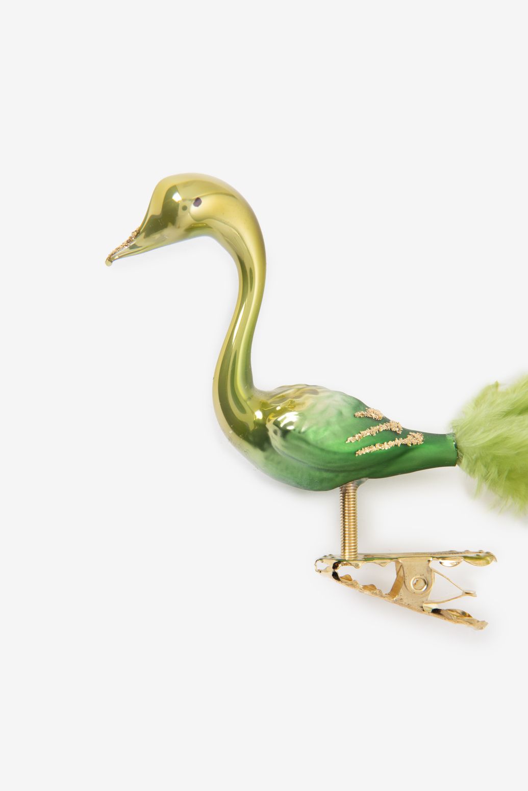 Weihnachtskugel Pfau mit Clip - grün