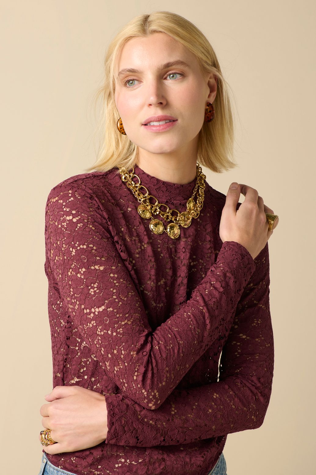 Top en dentelle - rouge foncé