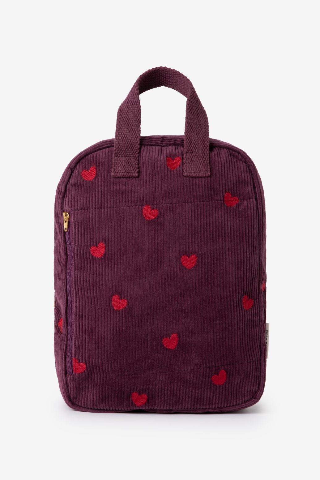 Donkerrode velvet rugzak met hartjes