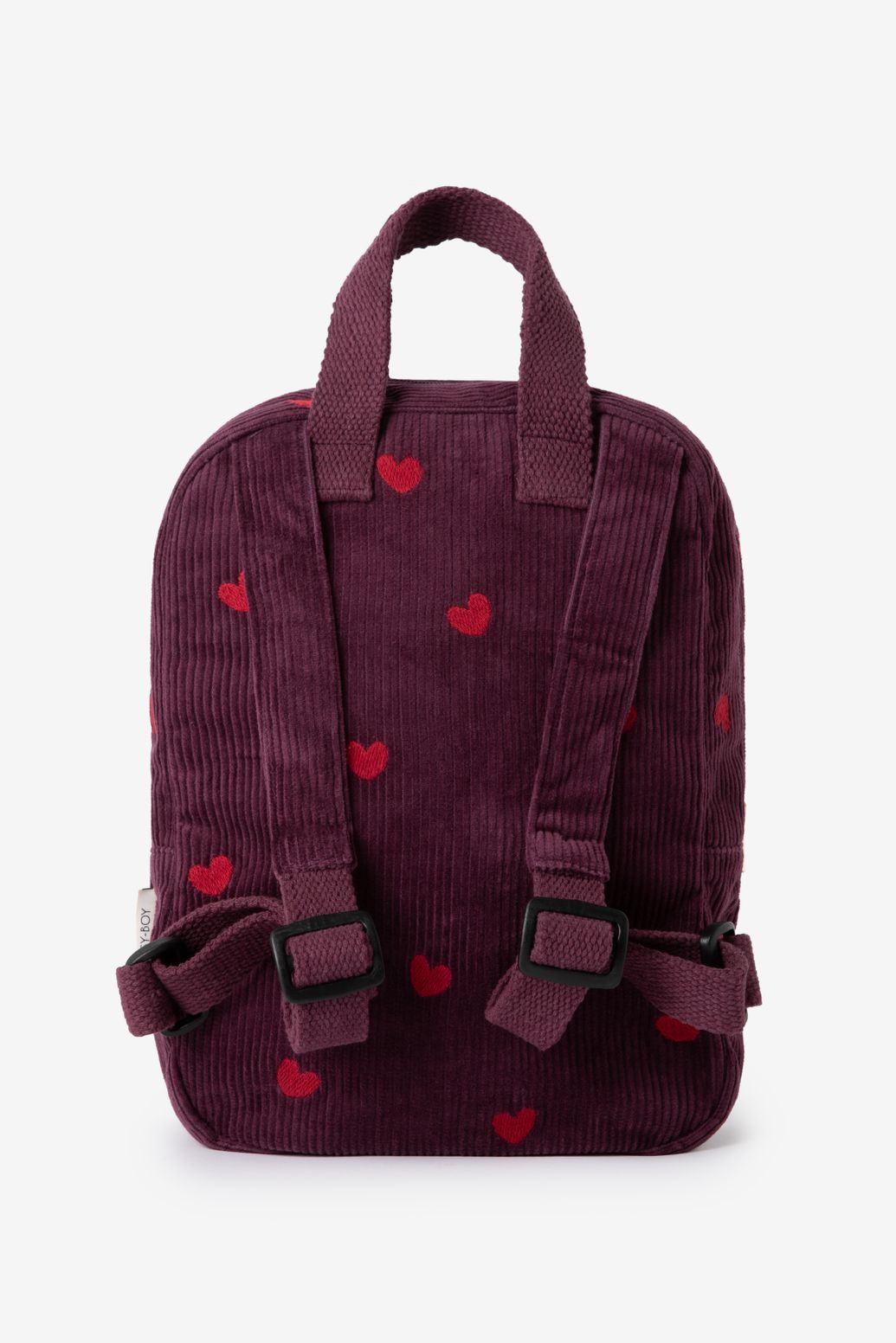 Donkerrode velvet rugzak met hartjes