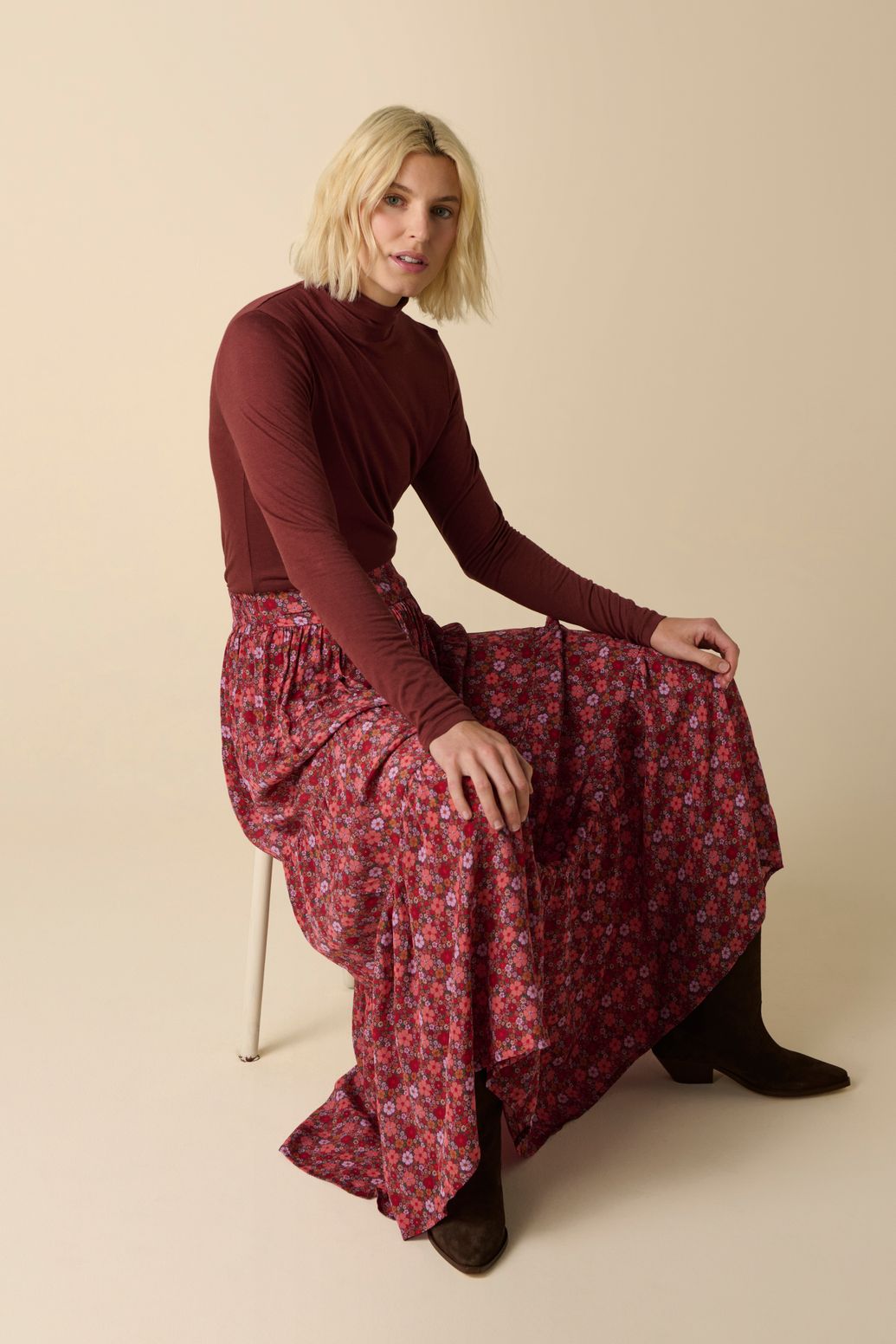 Bruine wollen turtleneck top