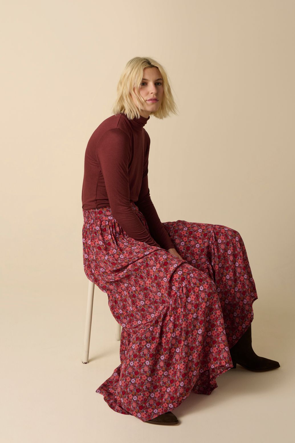 Bruine wollen turtleneck top