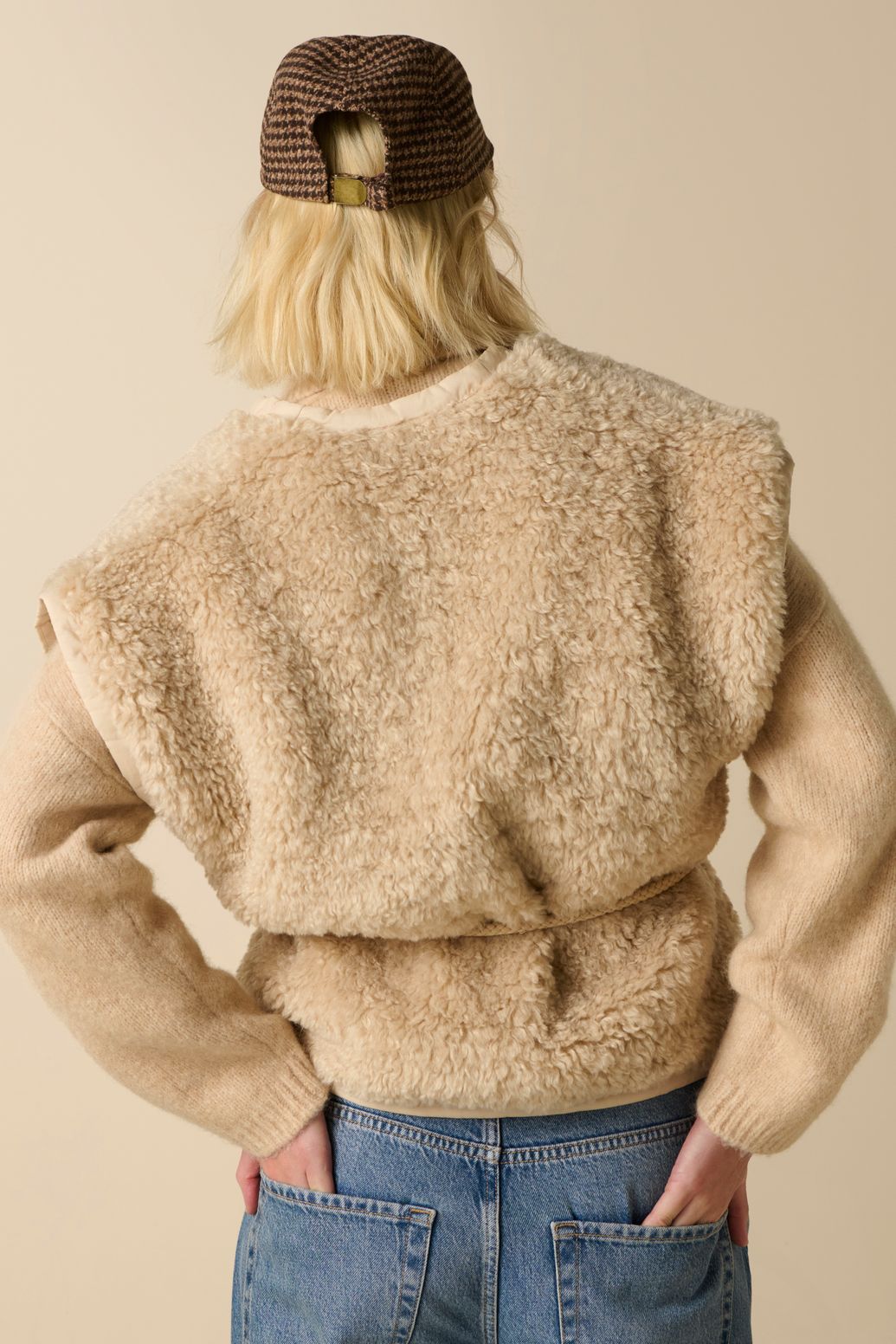 Teddy-Weste mit Kordel - beige