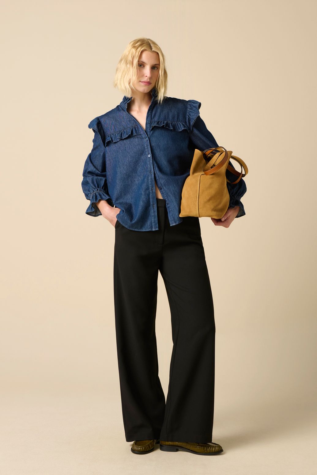 Pantalon jambes larges taille haute - noir