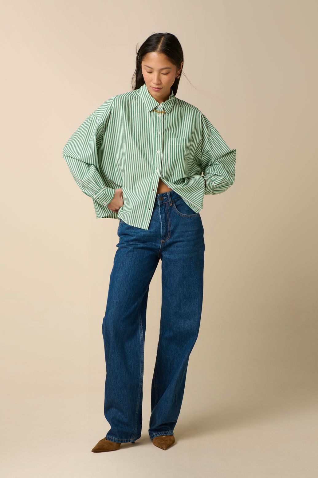 Groene gestreepte blouse