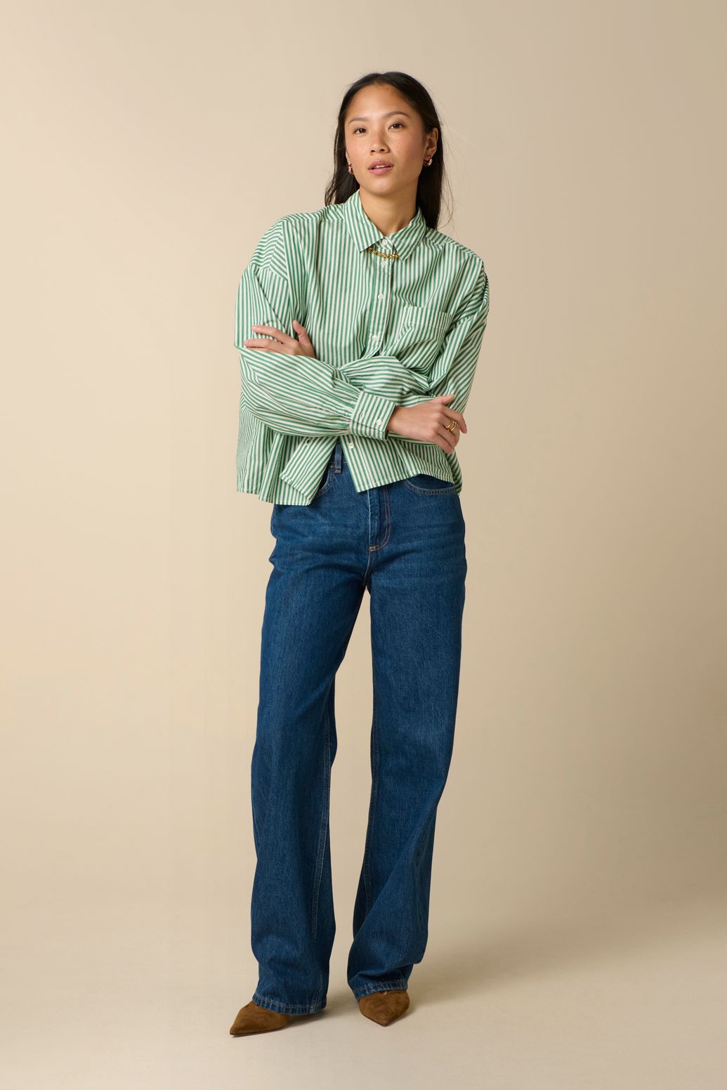 Groene gestreepte blouse