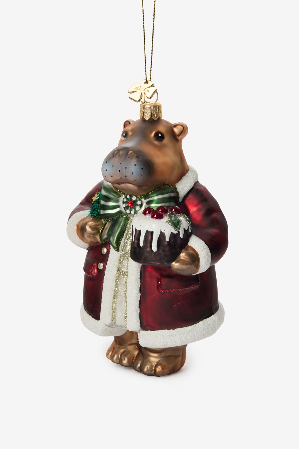Kerst ornament nijlpaard met kerstjas