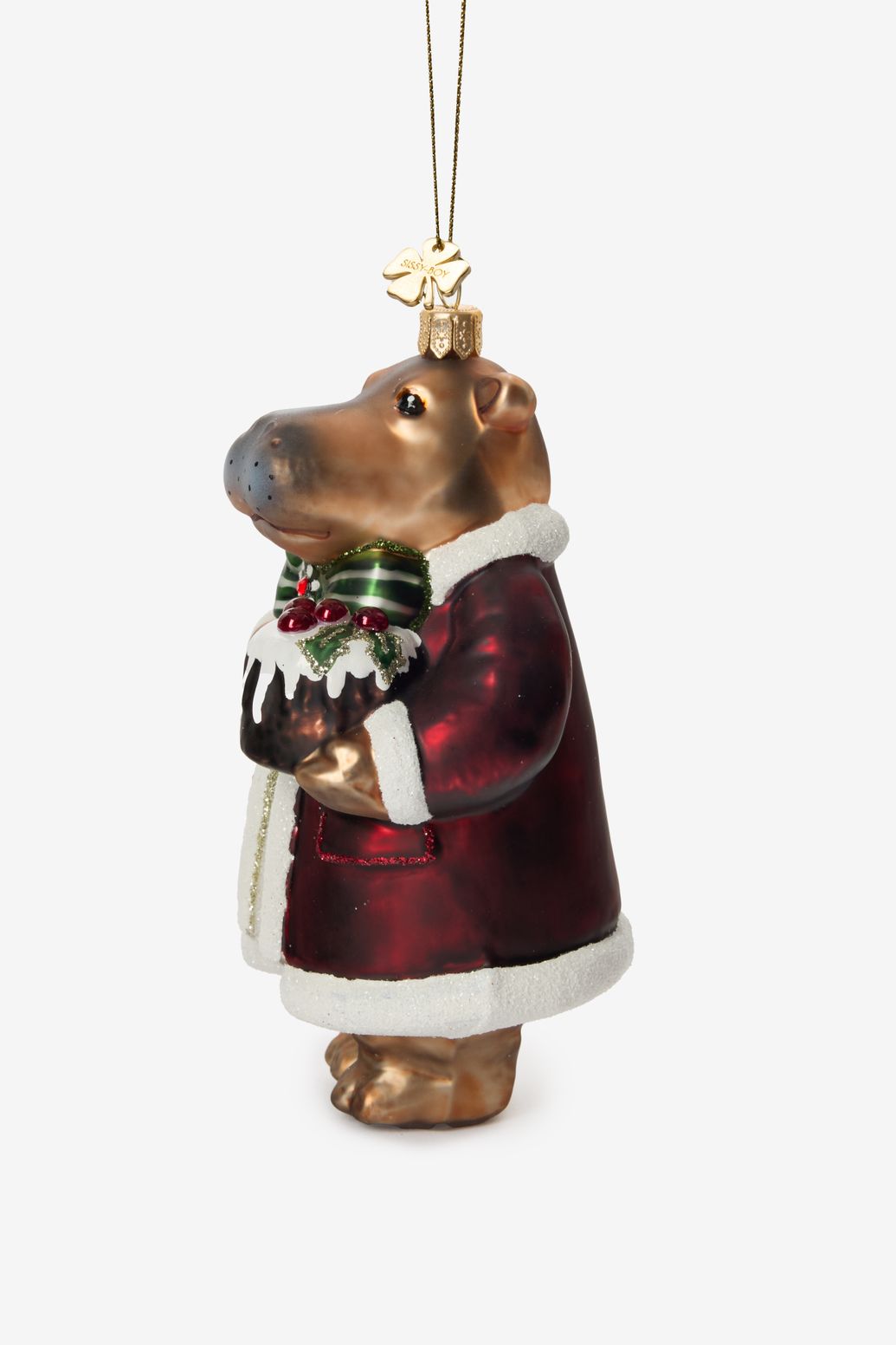 Kerst ornament nijlpaard met kerstjas