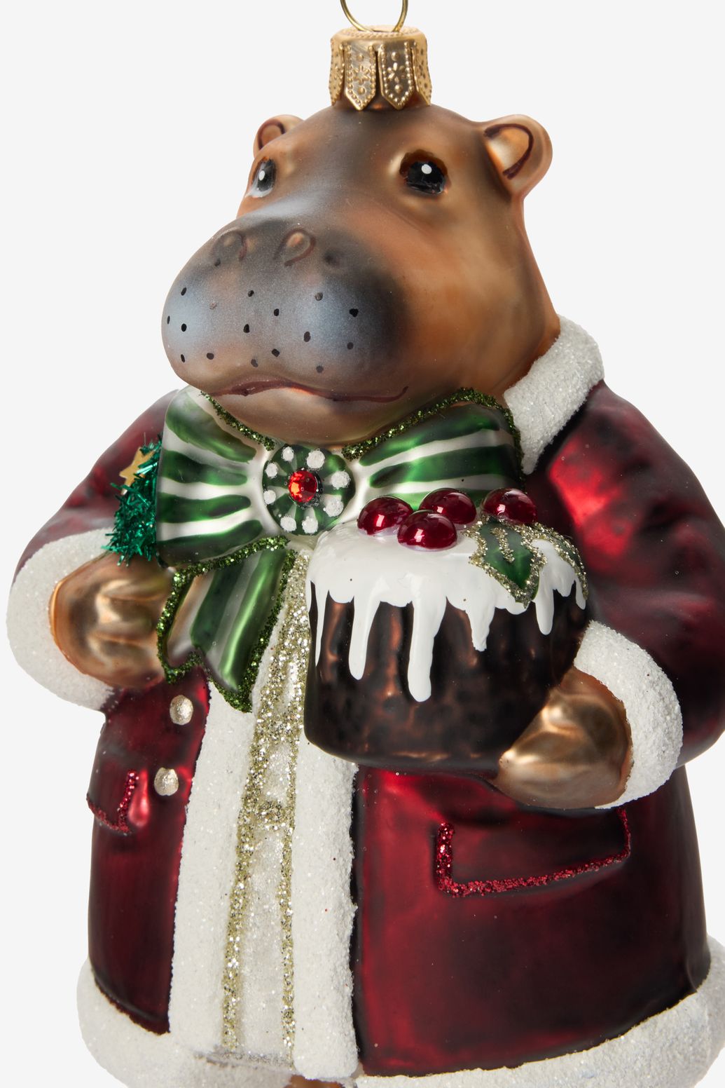 Kerst ornament nijlpaard met kerstjas