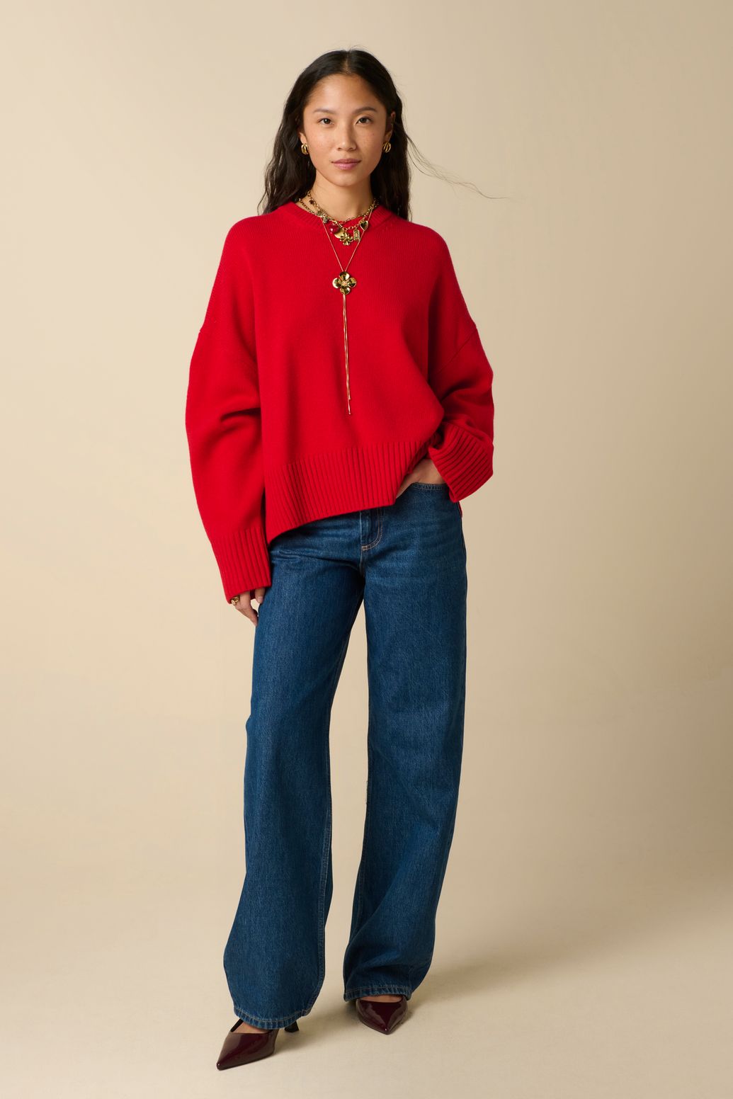 Strickpullover aus Wolle - rot