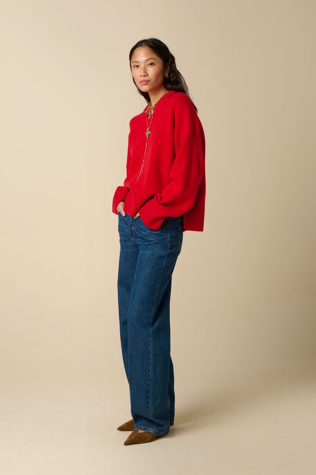Pull en laine tricotée - rouge