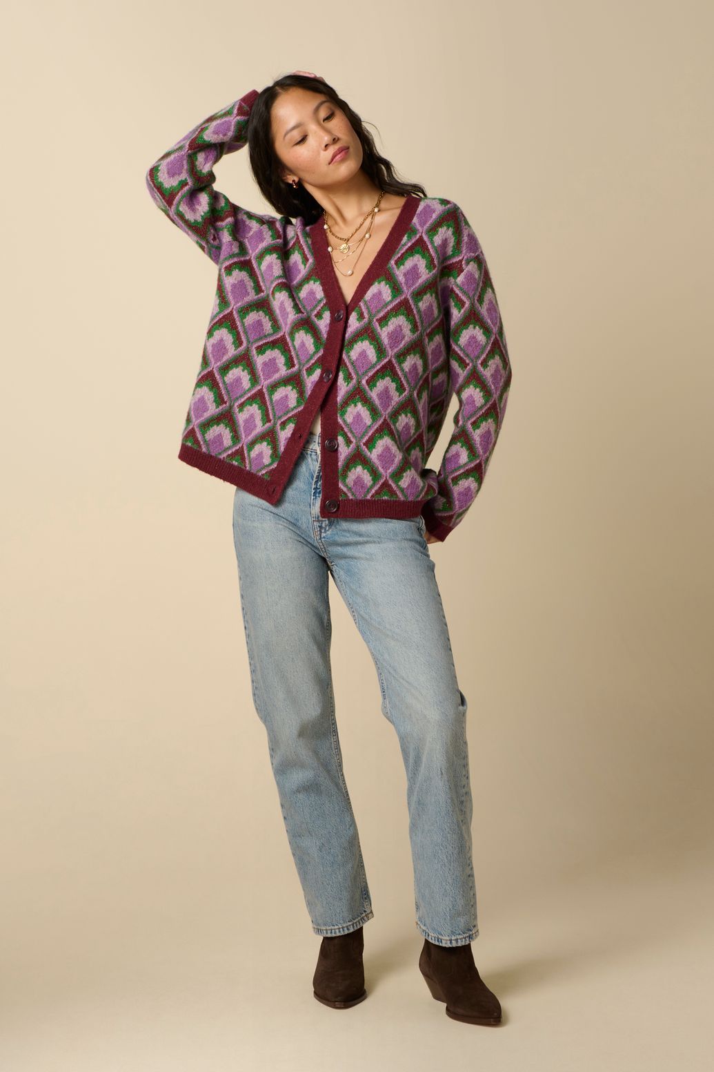 Gilet jacquard - rouge foncé